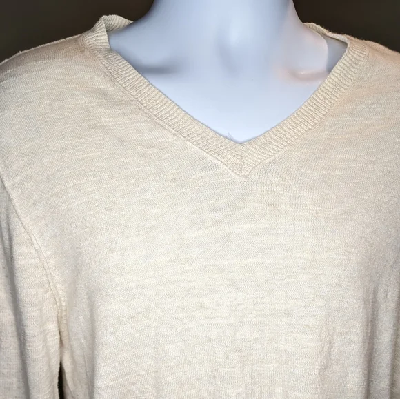Lucky Brand V Neck Sweater Cream Color Lightweight - Picture 2 of 6